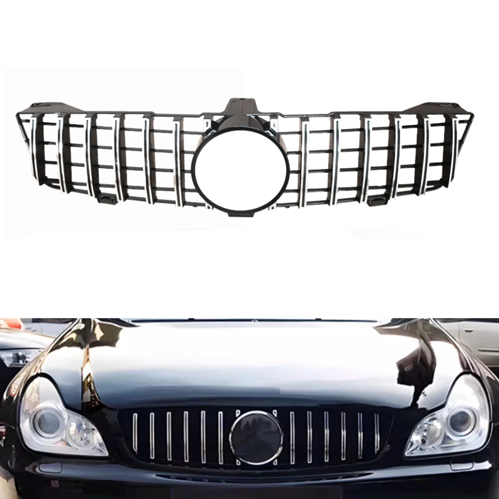 For Mercedes Benz CLS Class W219 CLS350 CLS500 CLS600 2009-2011 Front Grille Grill GT Style Black/Silver Upper Bumper Hood Mesh