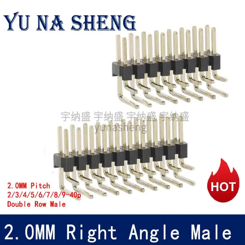 2.0mm Pitch Right Angle Double Row Pin Header  2x 40 Pin R/A Male 90 degrees Needle Connector 2mm 40P 2x3/4/6/8/10/12/16/20/40P