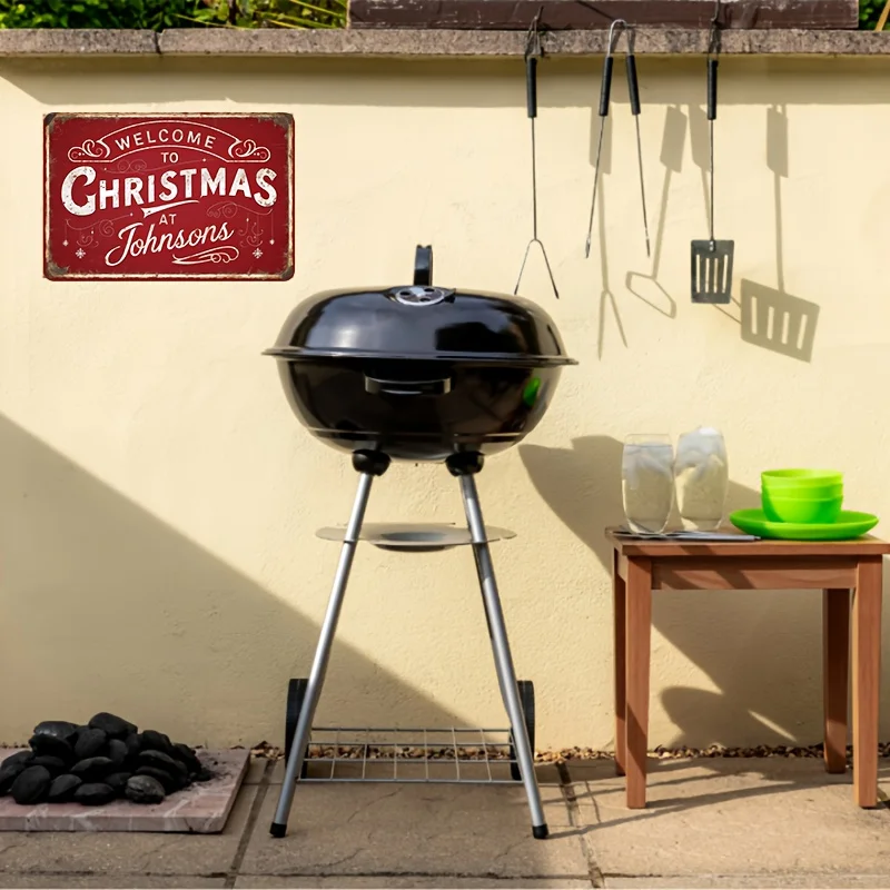 1pc Personalized Vintage Christmas Metal Tin Sign - Customizable Welcome to Christmas at Johnsons Holiday Decor for Indoor