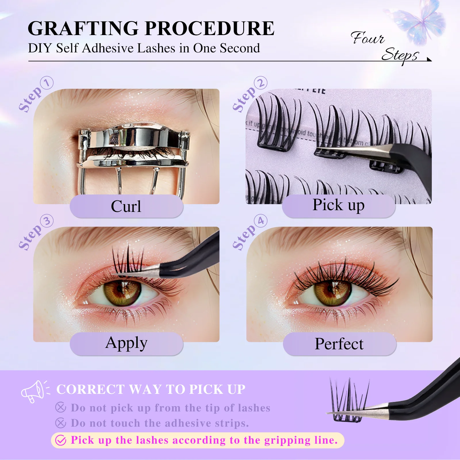 NAGARAKU Vorgefertigte Cluster-Wimpern ohne Kleber, DIY-Wimpern, selbstklebende Wimpern für Make-up, alle Größen, Pinzetten-Geschenkset – Detail 6