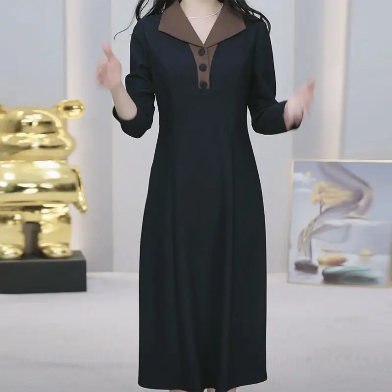 

Autumn and Winter Fashion Women's Patchwork Contrasting Suit Collar Waist Cinching Slimming High Waisted Long Sleeved Dress