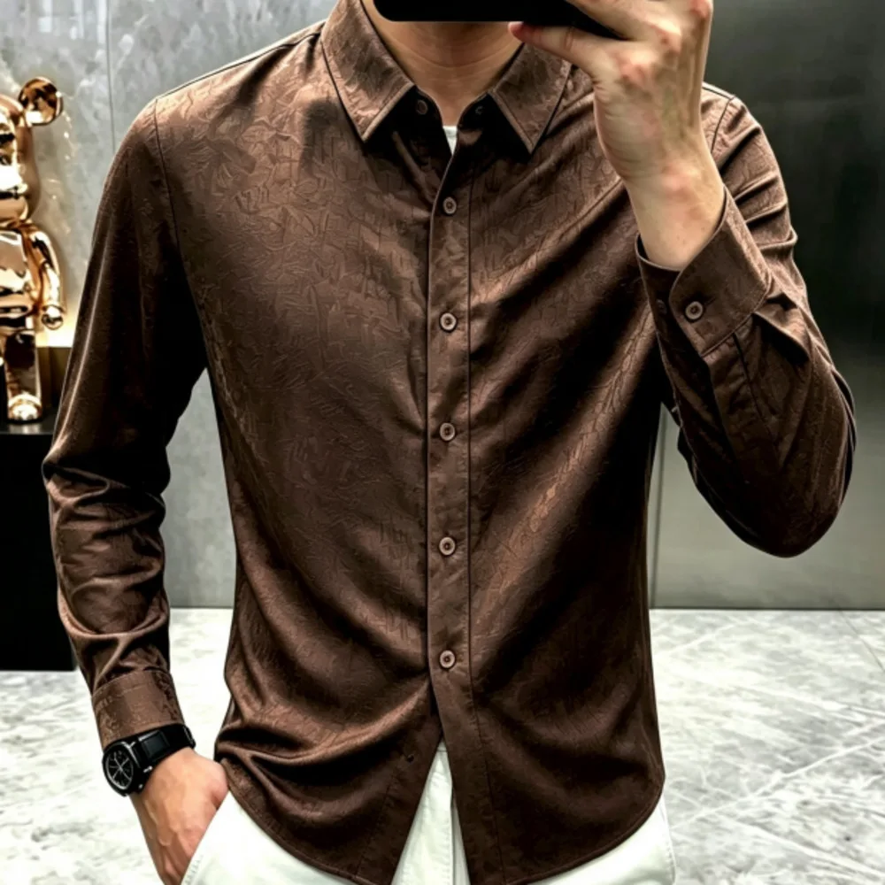 European-style Long-sleeved Jacquard-patterned Shirts Men Dress Camisa Social Masculina Mens Casual Shirts Camiseta Masculina