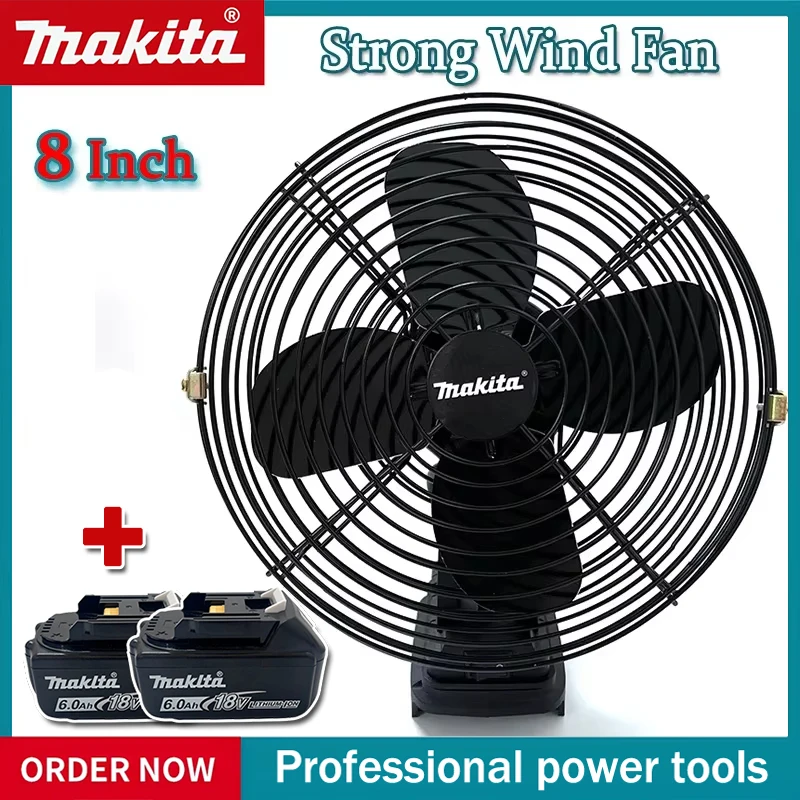 

Makita Camping Fan 8 Inches Wireless Outdoor Fishing Desktop Portable Metal Fan Strong Wind Fan Fit 18V 20V Battery