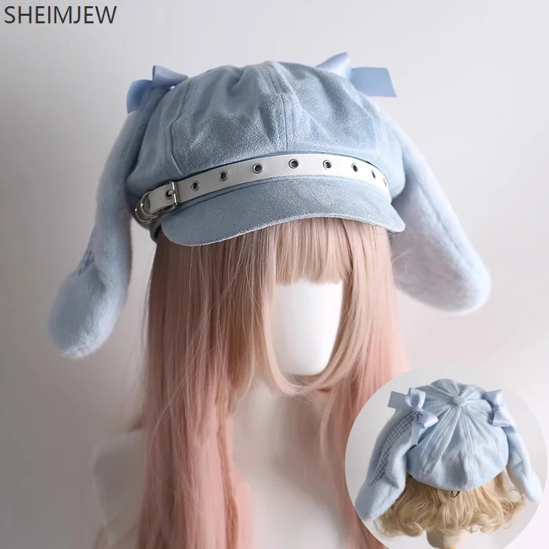 

Womens Lolita Y2k Gothic Harajuku Gyaru Cute Dog Ears Hat Japanese Star Belt Hat Beret Womens Lolita Cute Bunny Ears Accessories