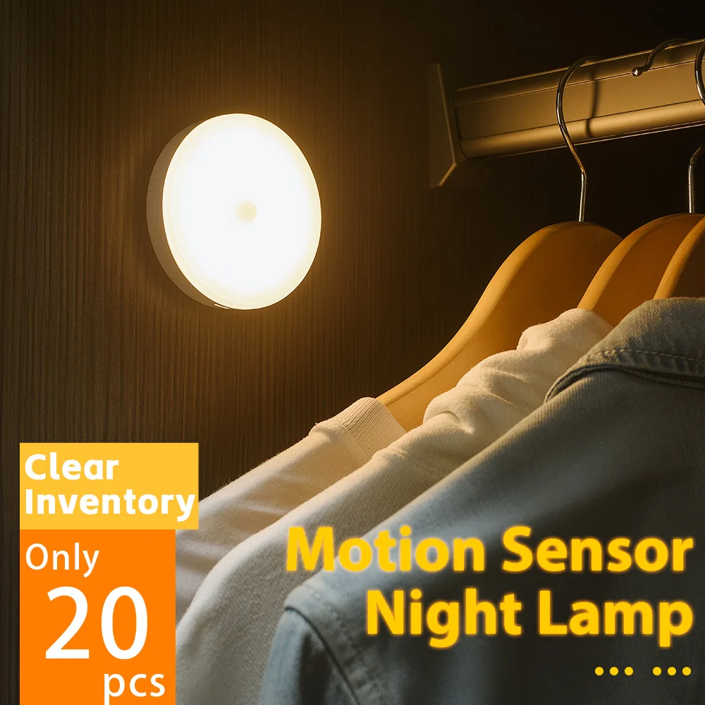 Clear Inventory 8 LED Wireless Motion Sensor USB Rechargeable Night Light Stair Drawers Bookshelves Kitchen Under Cabinet Lamp