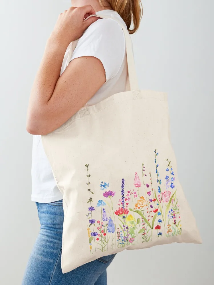 hand painted colorful wild flower field Tote Bag Women's shopping bag large size bags Canvas Tote Bag