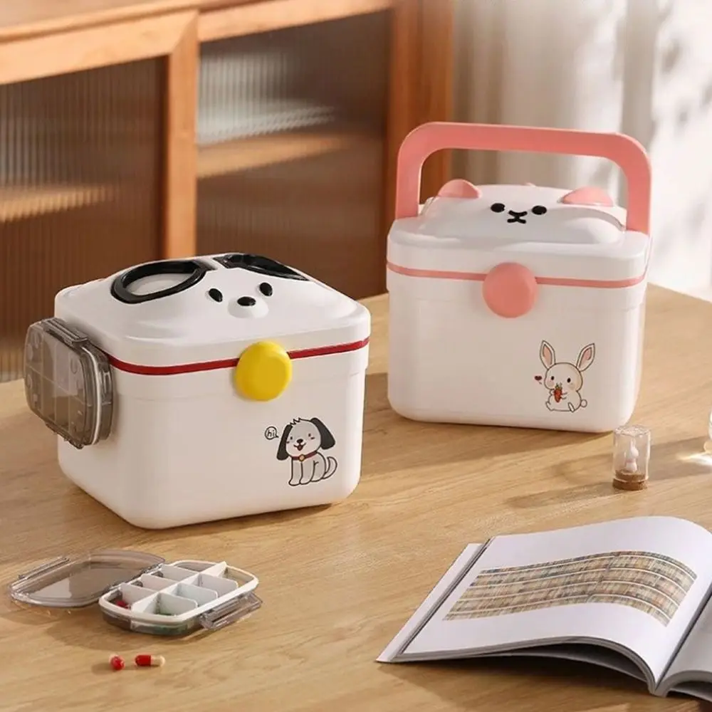 

Large Capacity Double-layer Medicine Box Cute Dust-proof Cartoon Medicine Box Plastic with Pill Box Medicine Storage Box