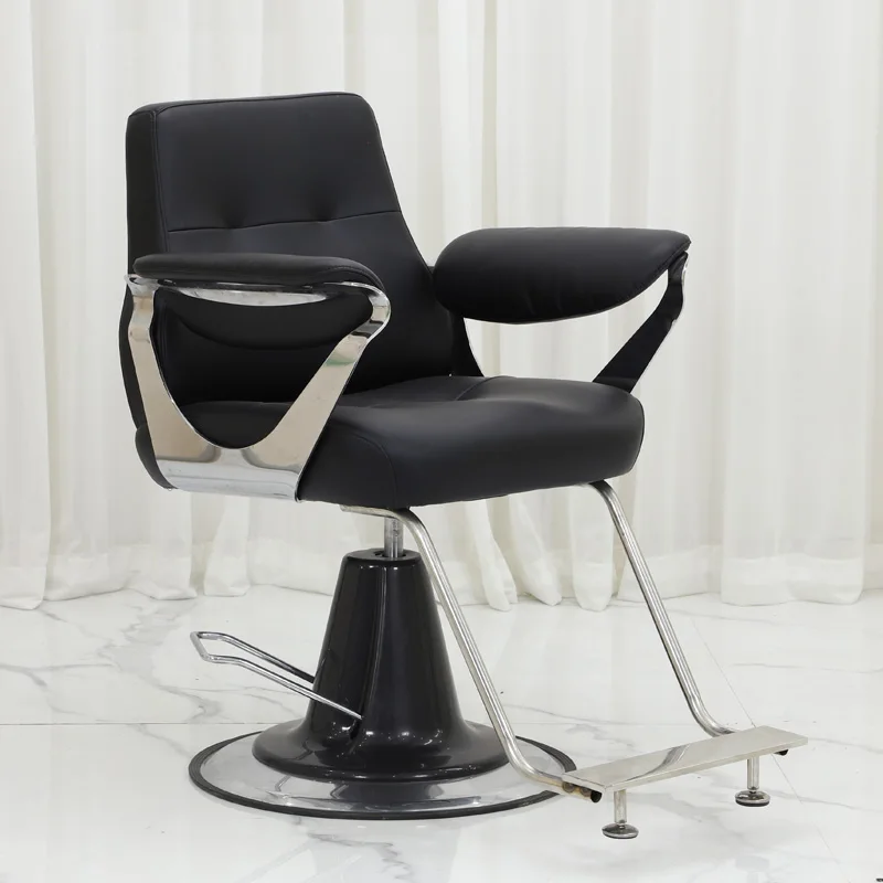 

Modern Beauty Salon Furniture Black Leather Round Base Small Styling Chair Swivel Men Barber Chair for Sale