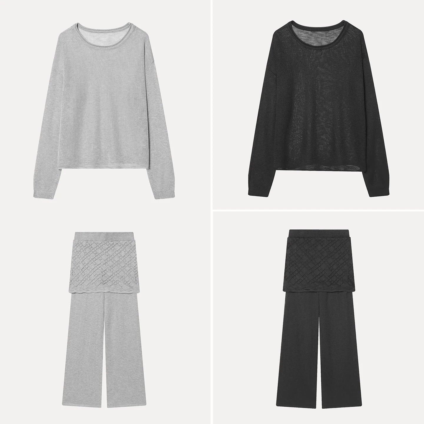 

Fashionable Knitted Ice Hemp Skirt Pants Set Women's Casual Versatile Spring 2026 Long Sleeve Color Ensemble Zadata