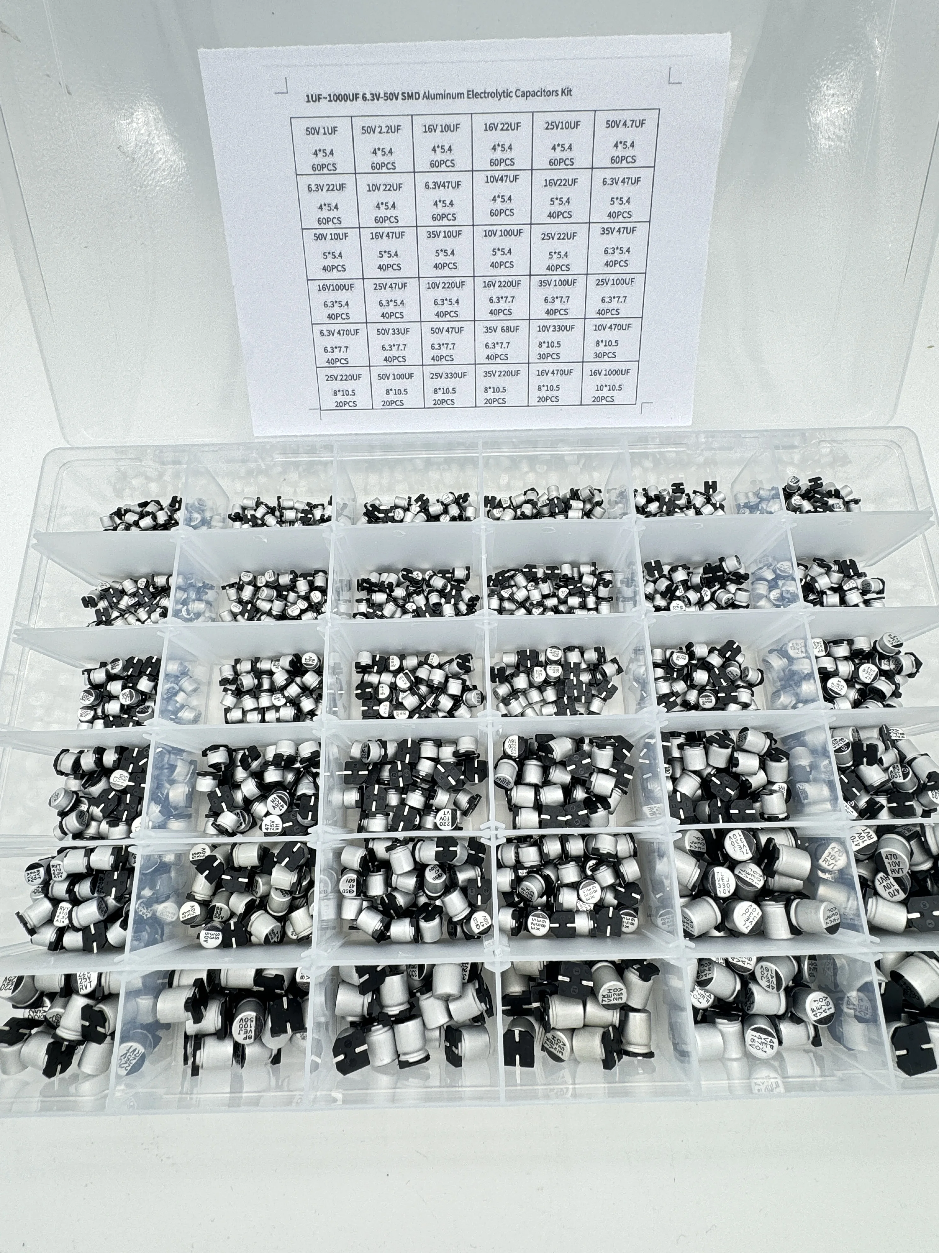 1UF-1000UF 6.3V 10V 16V 25V 35V 50V SMD Aluminum Electrolytic Capacitors Kit SMD Sample Box 2.2UF 470UF 330UF 47UF 220UF
