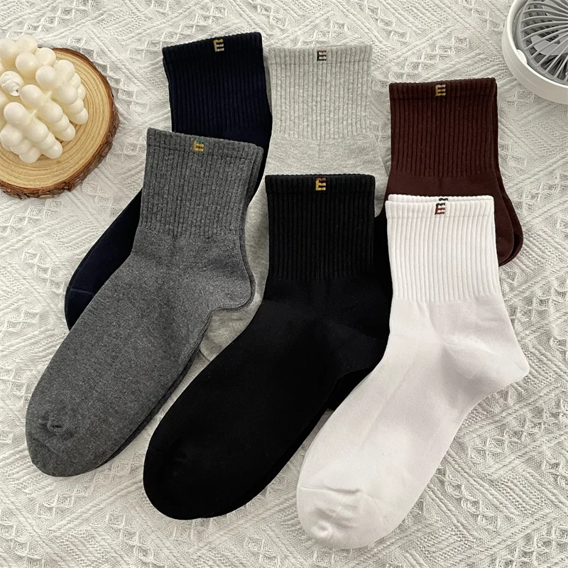 

Men's Mid-Calf Pure Cotton Socks Sport Style Absorb Sweat Odor Control Color Long Tube Fashionable Men's Socks
