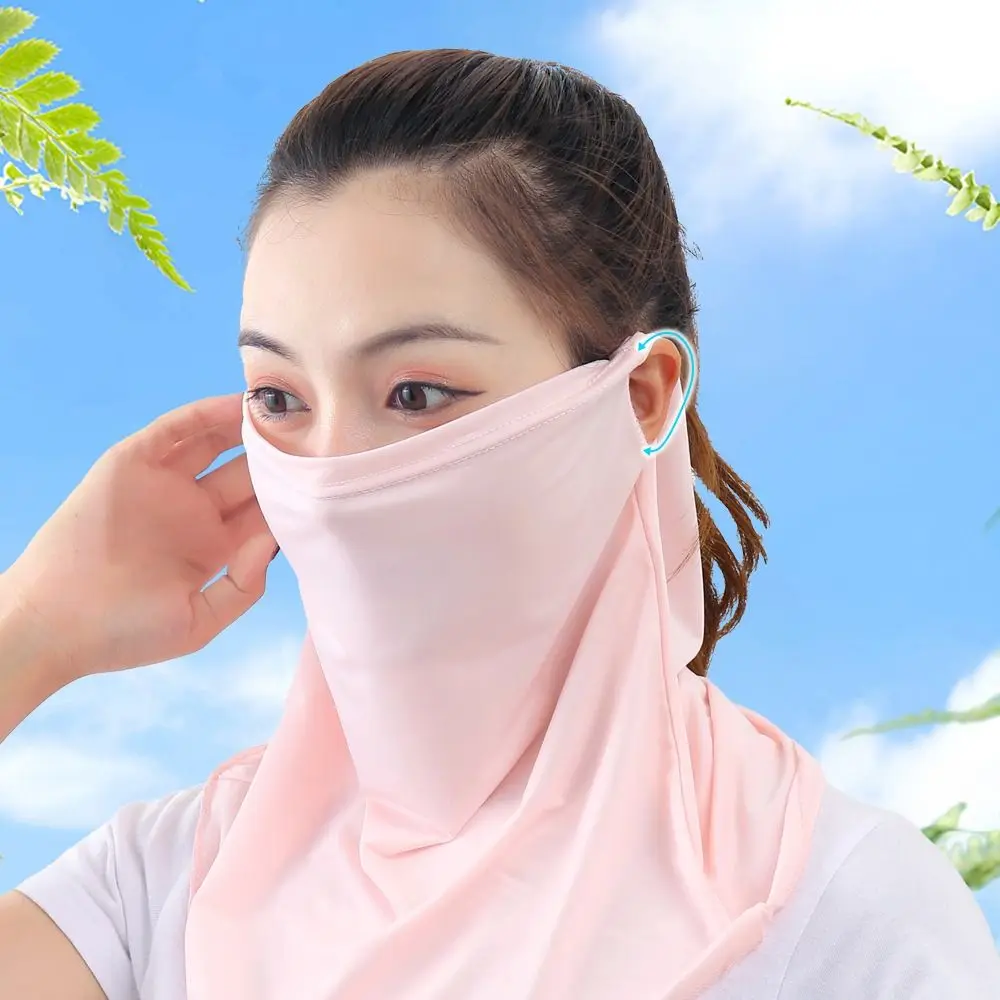 قناع واقي من الشمس أنيق للحماية من الشمس، لا يترك أثرًا من الحرير الجليدي، غطاء وجه قابل للتنفس بلون سادة، غطاء رقبة رفيع، ركوب الدراجات