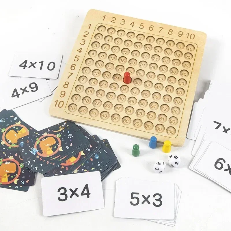 99 Multiplication Board Game Wooden Kids Montessori Educational Toys Learning Math Counting Hundred Board Interactive Thinking