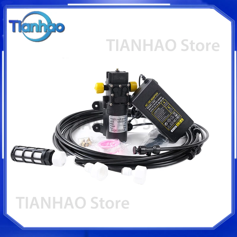 Garden Irrigation Kit with Pump Filter Piping Adapter Nozzle Cable Ties End Plugs Buckles Fog Cooling System for All Models