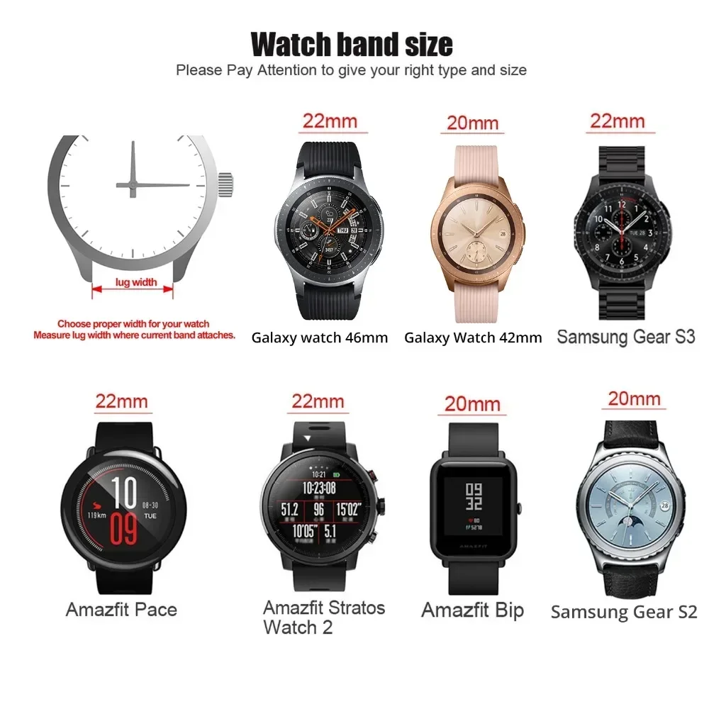 22mm 20mm Strap for Samsung Galaxy Gear S3 Watchband 6 5 4 6Classic Active2 Stainless Steel Bracelet for Huawei GT3 4Pro Amazfit