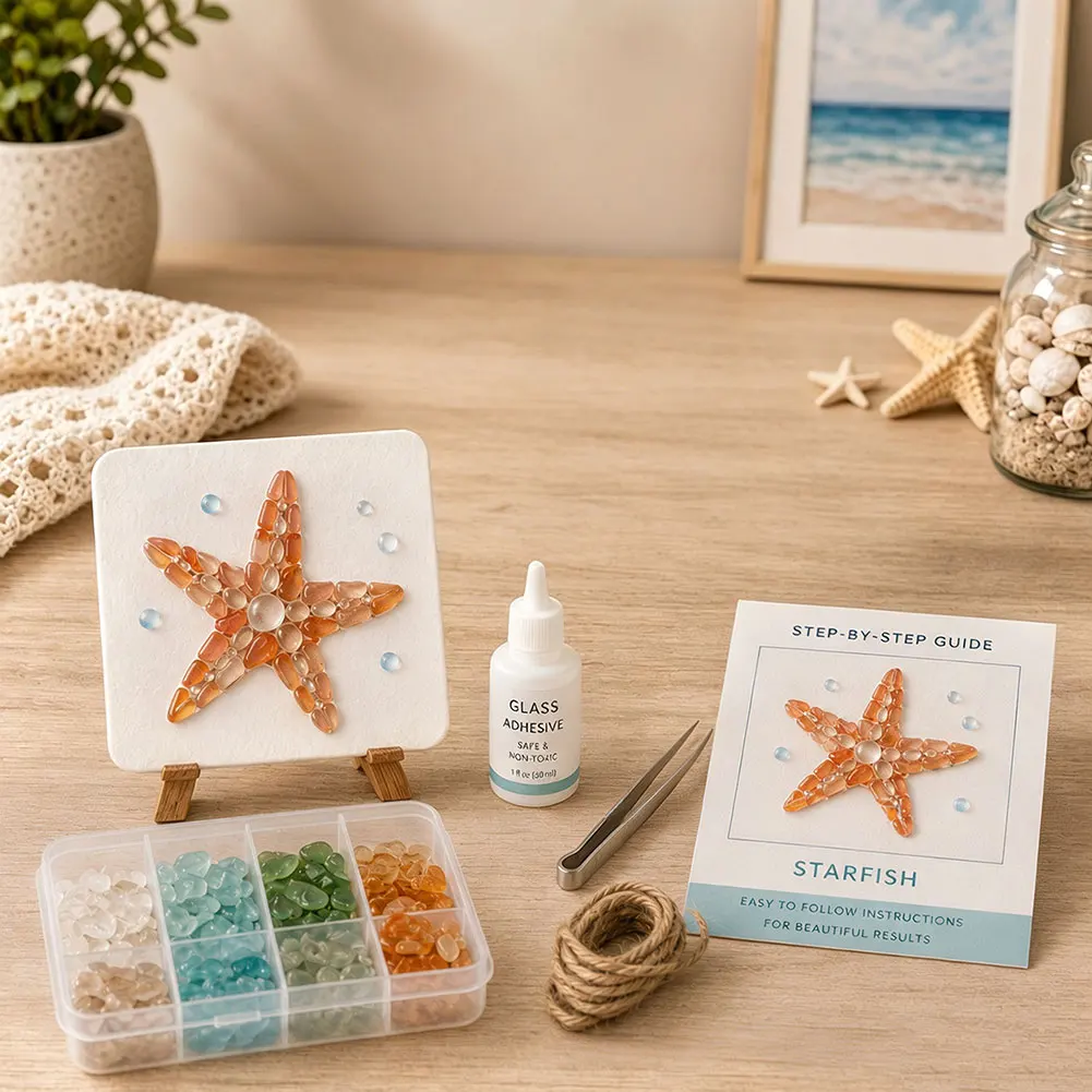 DIY Sea Glass-Mosaic Art Kit Ocean Theme Sea Glass Crafts Photo Frame Walls Art Decorative Rustic Farmhouse Sign