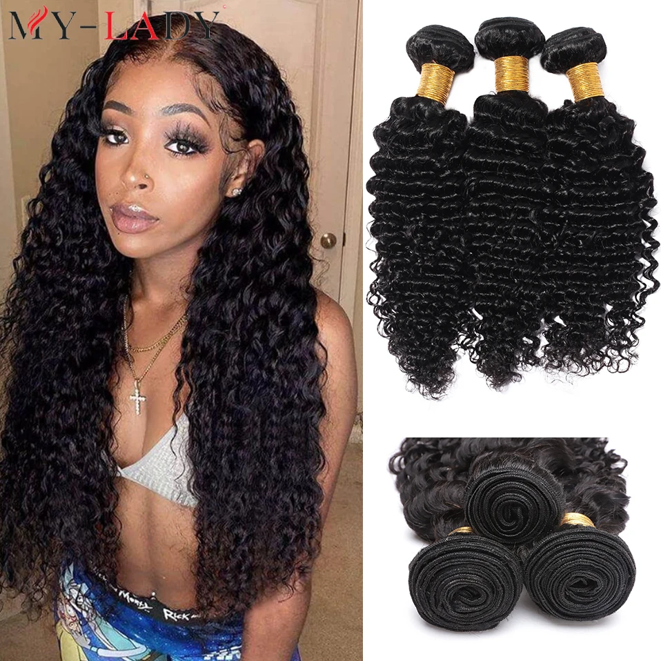 

MY-LADY 8-30“ Deep Wave Human 1/3PCS Hair Bundle Brazilian Human Hair Weave Extensions Afro Jerry Curly Raw Hair Double Weave