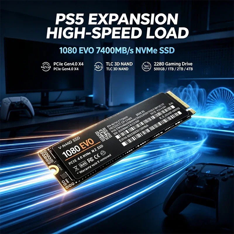 Internal M.2 2280 NVMe SSD 1080 EVO PCIe4.0 X4 7400MB/s TLC 3D NAND 500‑4TB Solid State Storage for PS5 Gaming PC Desktop Laptop