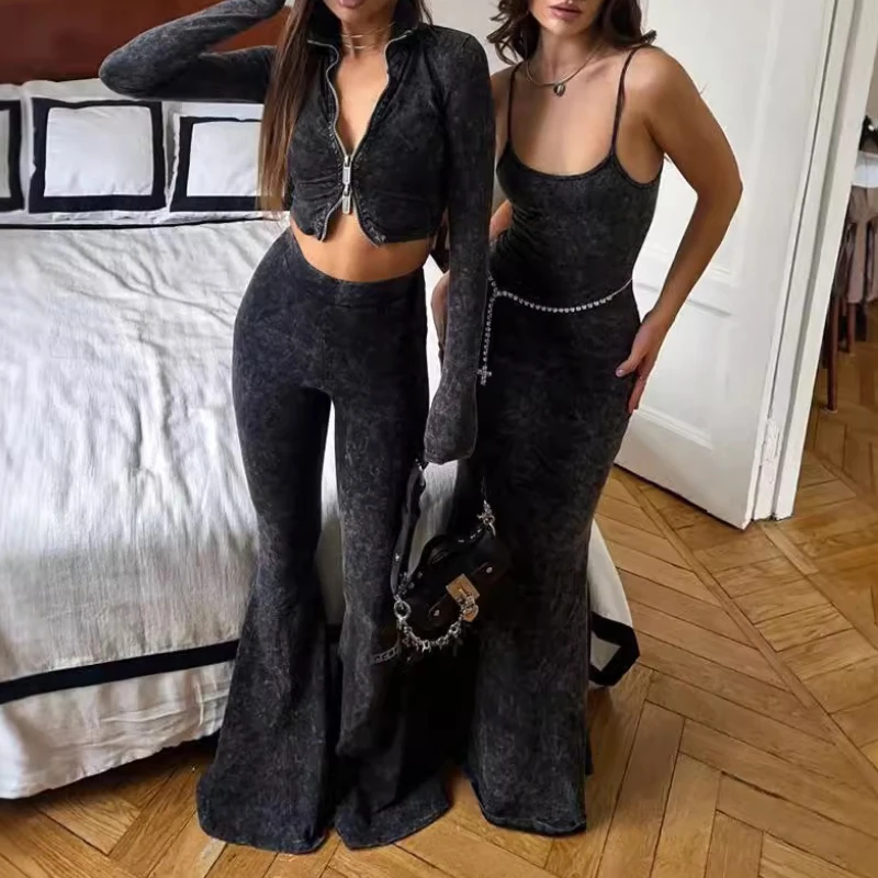 Cool Sassy Women's Autumn New Fashion Trend Long Sleeve Slim Slim Long Flared Pants Suit