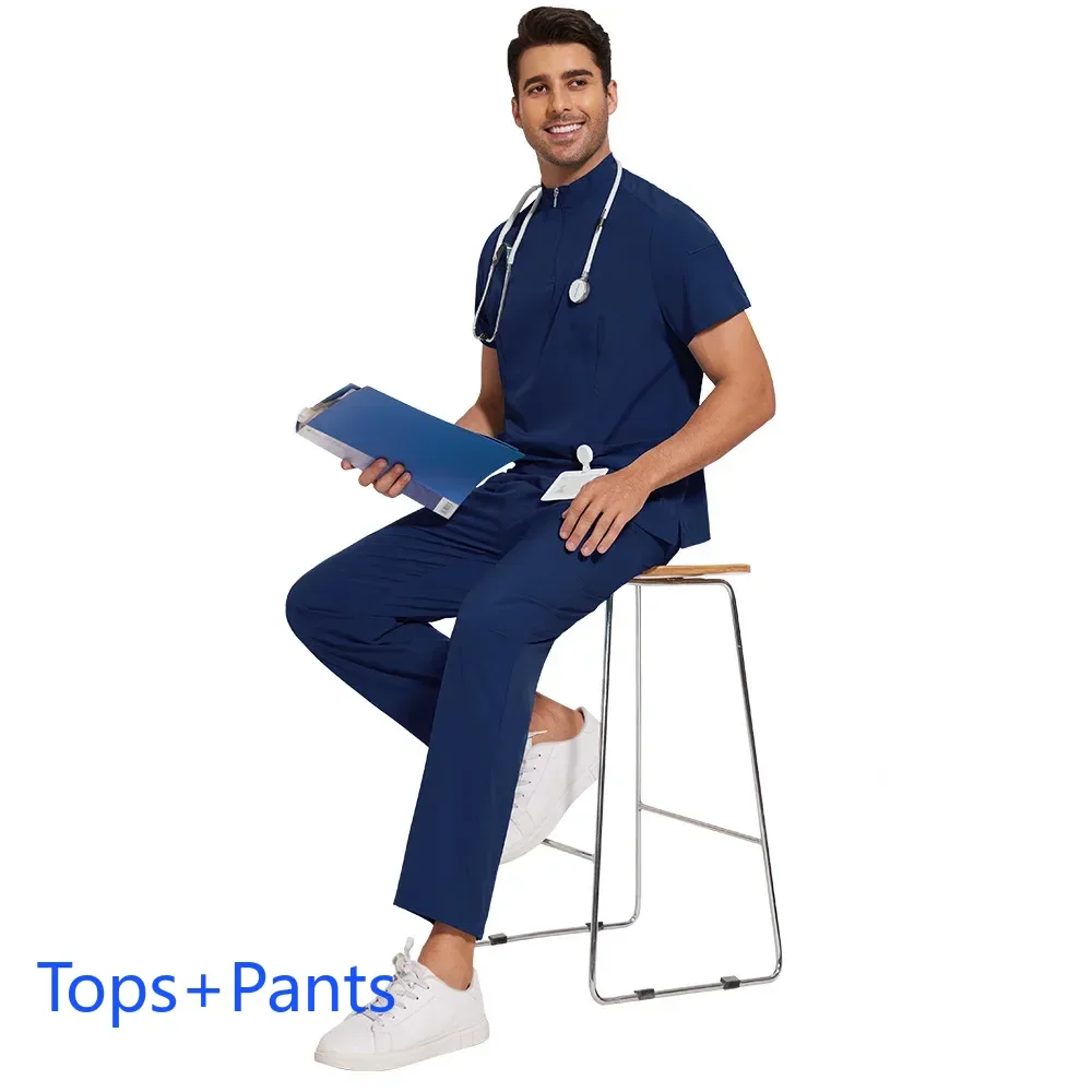 Uniformes médicos enfermera salón de belleza ropa de trabajo clínico Unisex Tops pantalones médico traje de enfermería uniformes quirúrgicos tienda de mascotas ScrubsSet