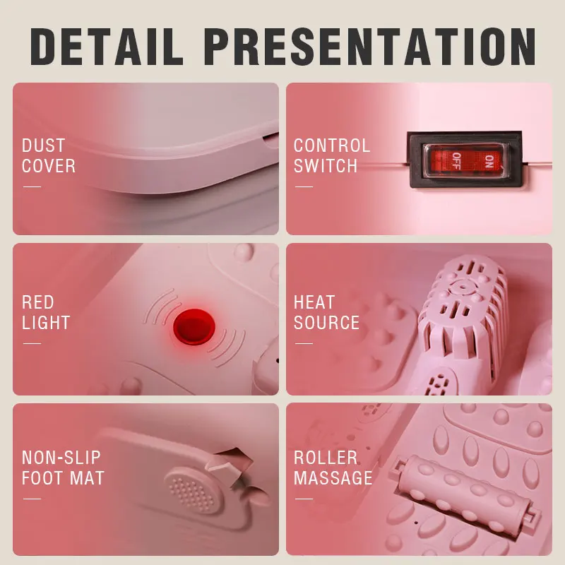 حمام قدم قابل للطي، دلو غسيل القدم الوردي، حمام القدم لتدليك التدفئة الدوارة، دلو حمام القدم