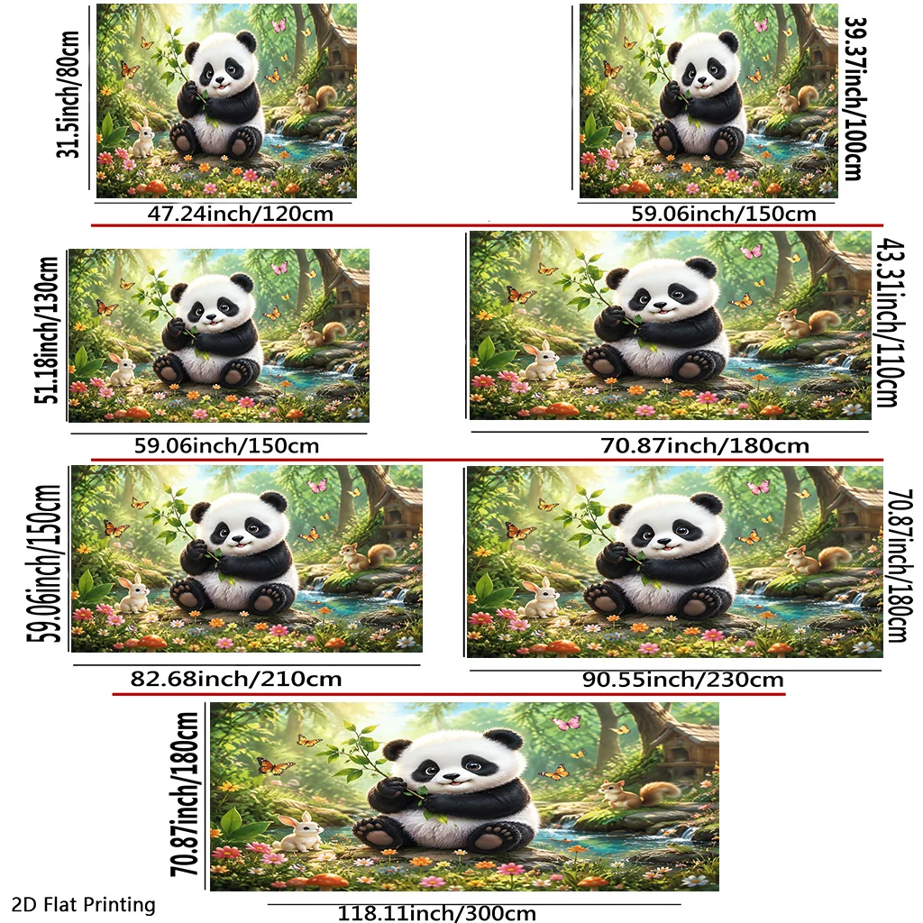Whimsical Panda Bear Forest Mural Wall Art Tapestry Cute Nature Jungle Print Decor for Nursery Kids Room Home Decoration