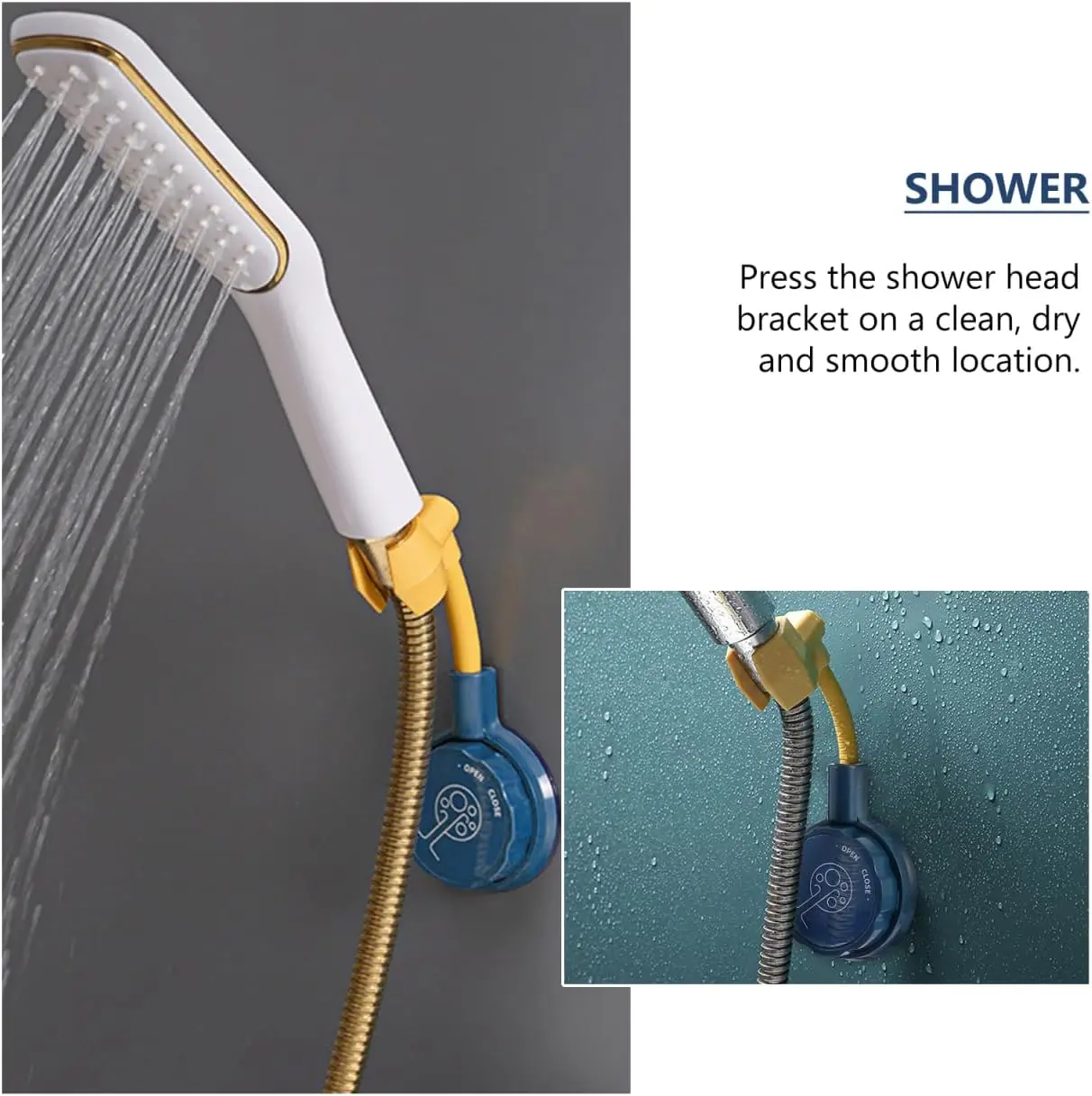 No Drilling Shower Head Holder Wall Mount Adjustable Suction Cup Shower Holder Multi-functional Durable Bathroom Hook Accessorie