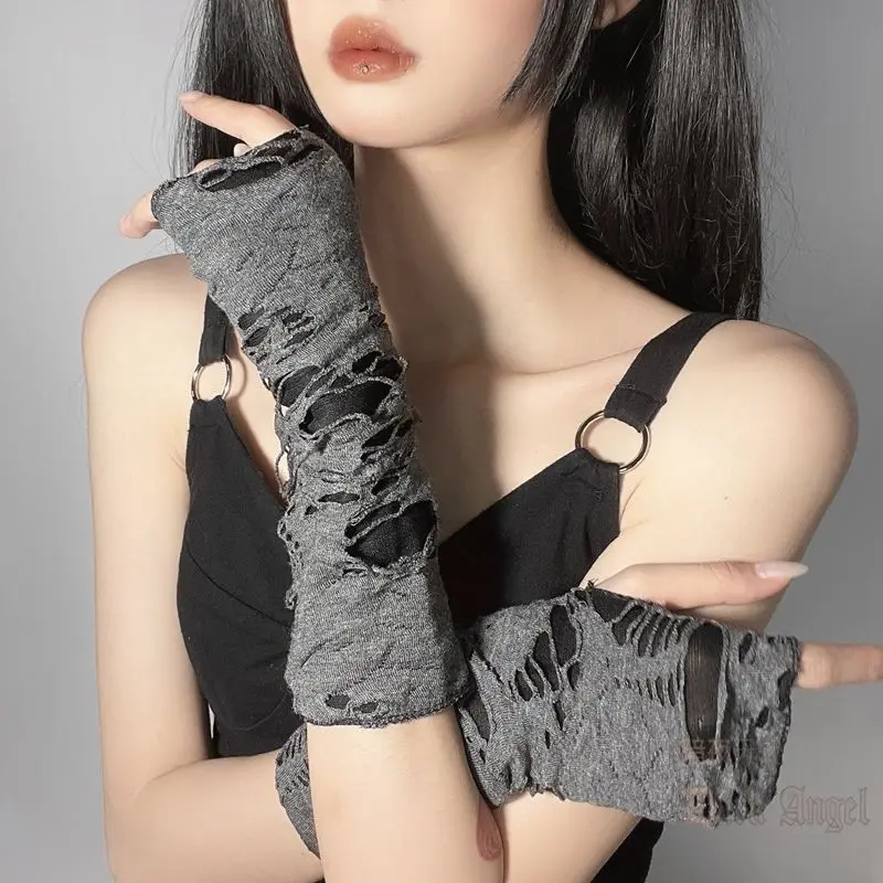 

Halloween Broken Slit Elbow Gloves Wrist Gloves Black White Ripped Holes Decor Cosplay Mittens Cosplay Accessories Arm Sleeves