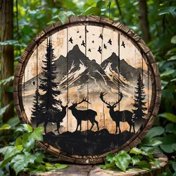 Round Metal Art Deco Sign, Aluminum, Wildlife Deer, Elk, Buck, Hunting Scene, Wall Decor, Home Door, Holiday Gift