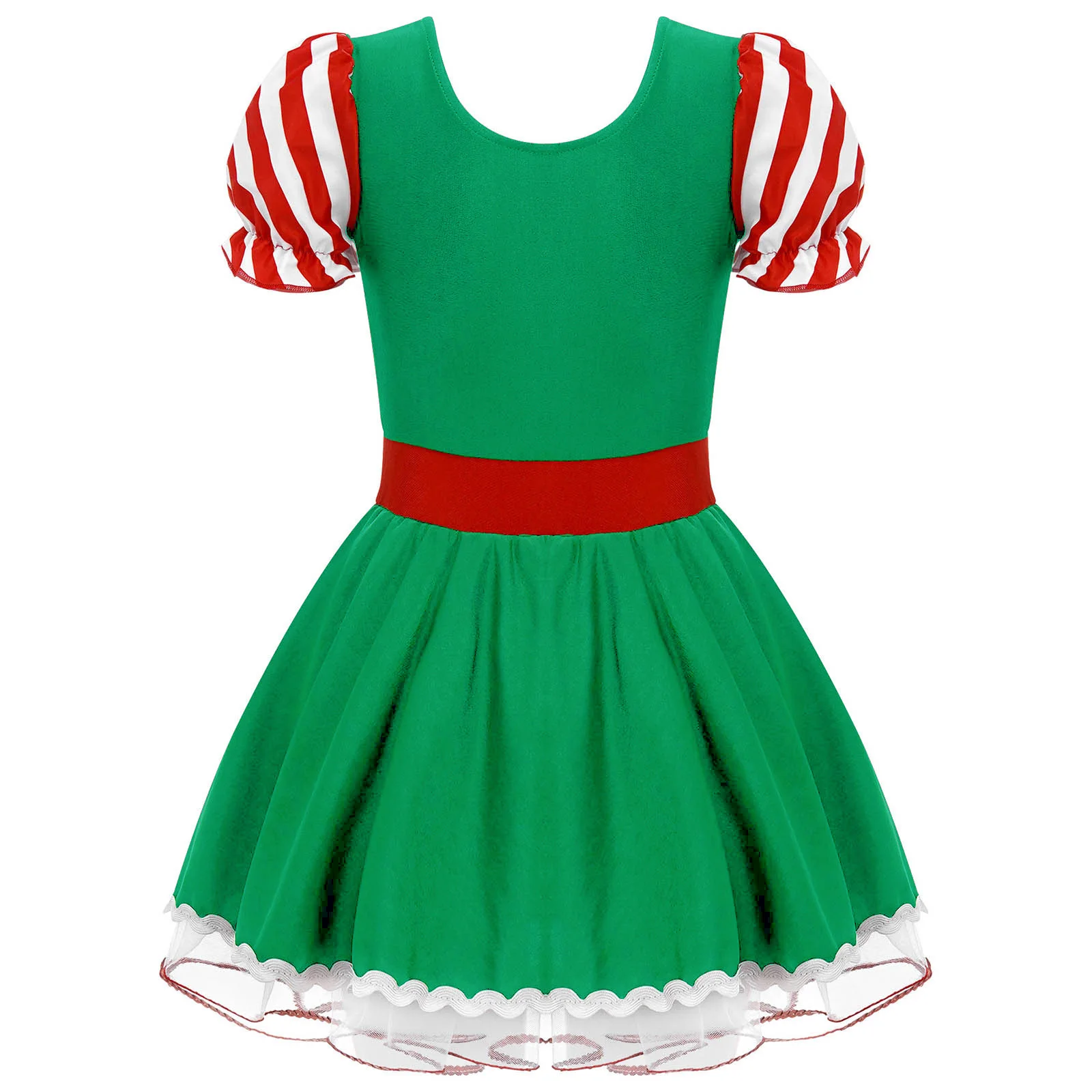 Girls Gingerbread Man Costume Cookie Christmas Halloween Party Roleplay Dress Up Stripe Sequin Tutu Dress Jumpsuit Performance