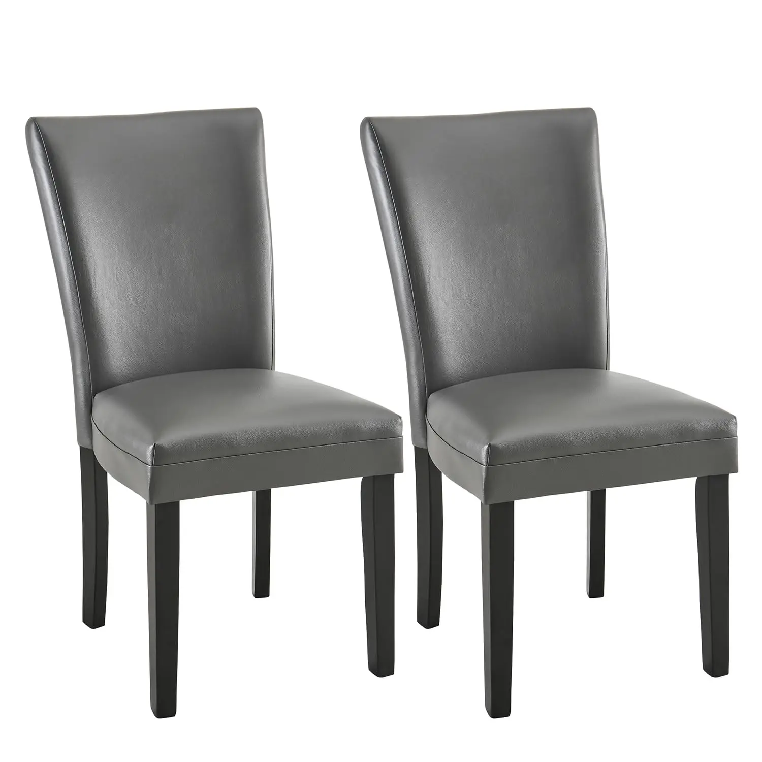 Set of 2 Upholstered Parsons Dining Chairs, Grey Faux Leather | Comfortable Upholstered Seat with High Back Support