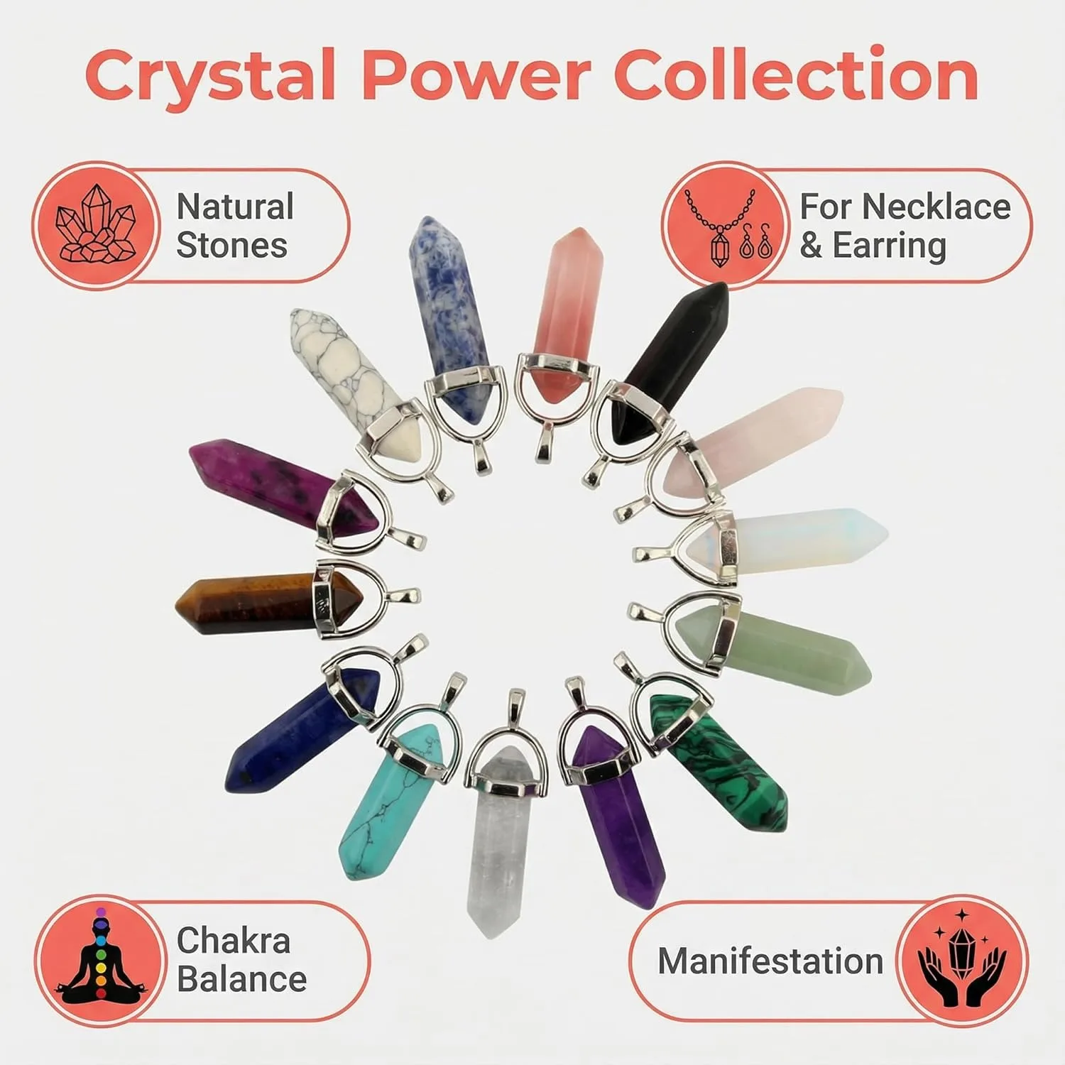 30 Stück Edelstein-Kugelanhänger für Meditation und Heilung, Spitze Quarz-Chakra-Kristallsteine, Reiki-Anhänger für Halsketten und Schmuckherstellung – Detail 6