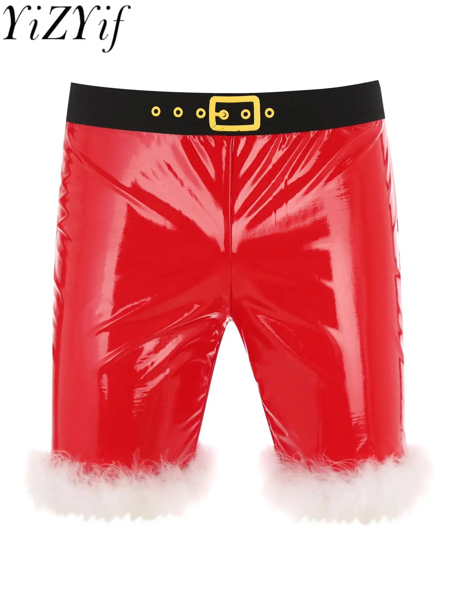 Men Red Santa Christmas Shiny Metallic Boxer Shorts Trunk Pants Underwear Fancy Dress Costume Slim Fit Santa Latex Boxer Shorts