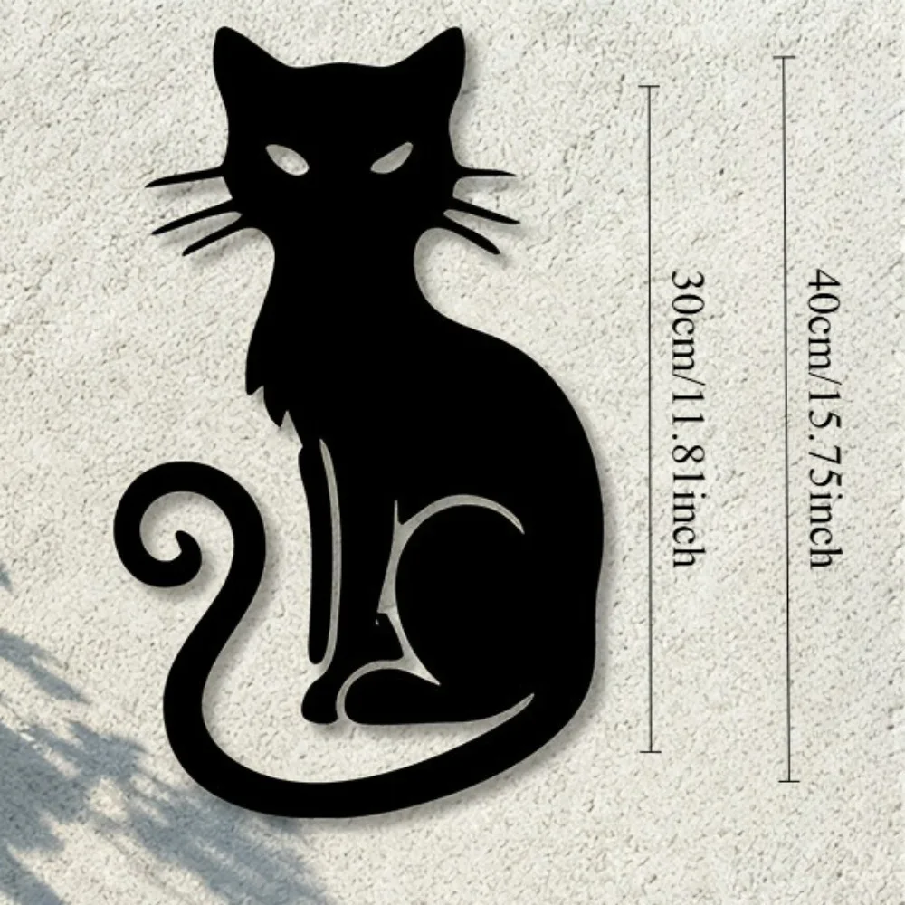 Iron Black Cat Wall Art, Black Silhouette Sculpture Decor for Living Room Office, Rustic Bedroom Flat Hanging Mural, Home Gift
