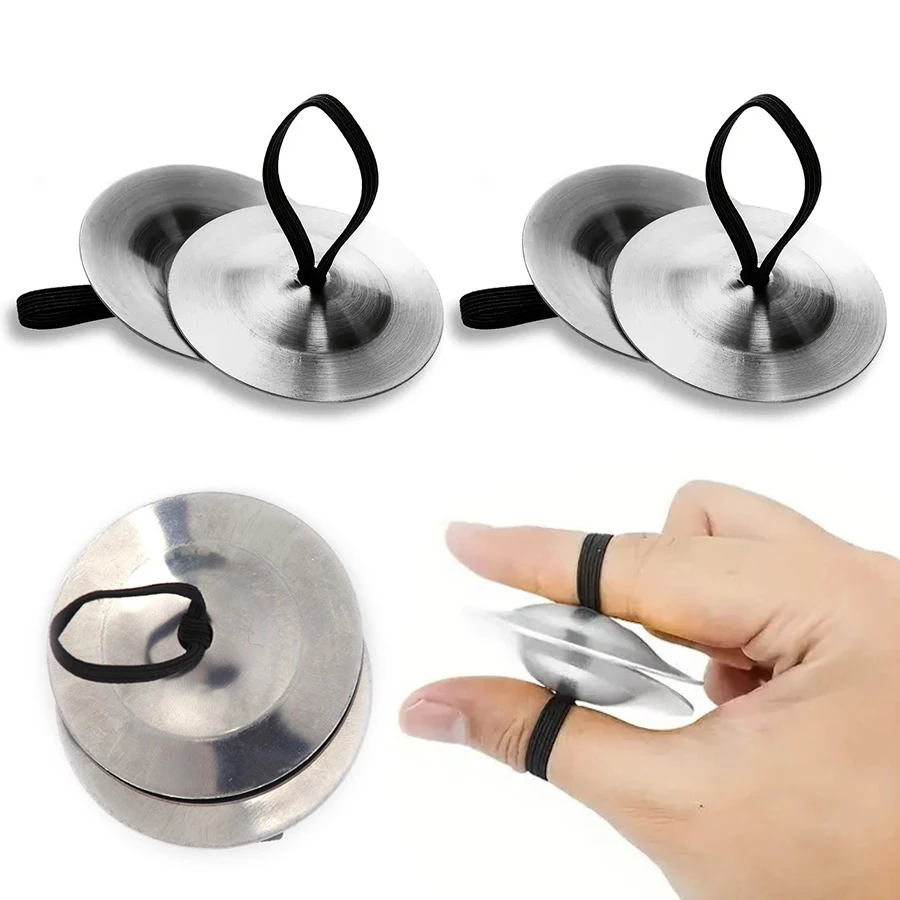 1/2Pair Sturdy Finger Cymbals Metal Zills for Belly Dance Hand Held Percussion Instrument with Elastic Loop Orff Music Props ZYF