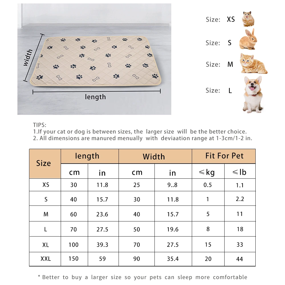 Washable Pet Pee Pads, Great Absorption Reusable Puppy Pee Pads, Non-Slip Dog Urine Pads With Claws And Bones Printing Dog Mats