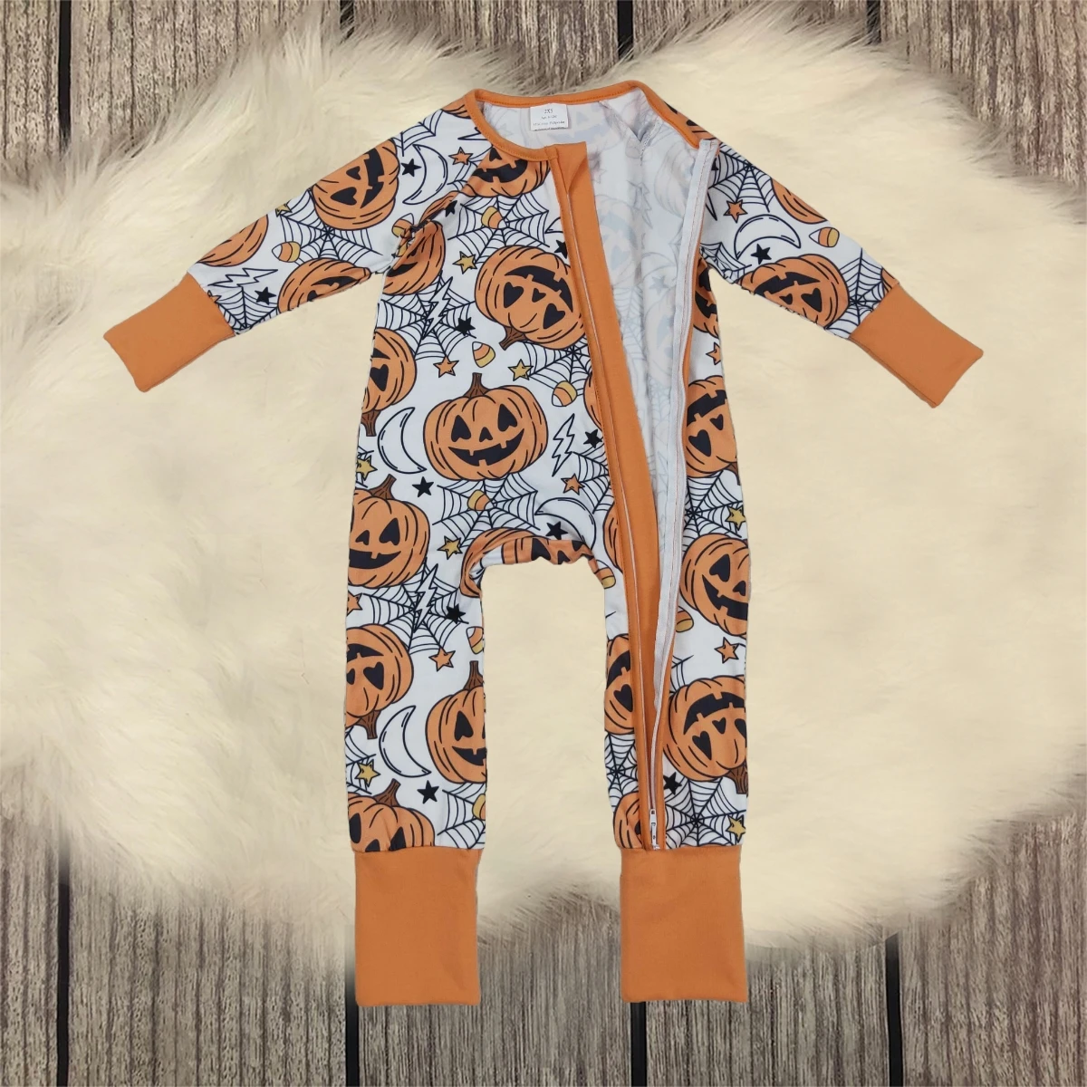 

Kids Boy Long Sleeves Breathable Jumpsuit Children Newborn Halloween Pumpkins Romper Toddler Zipper Footies Clothes Wholesale