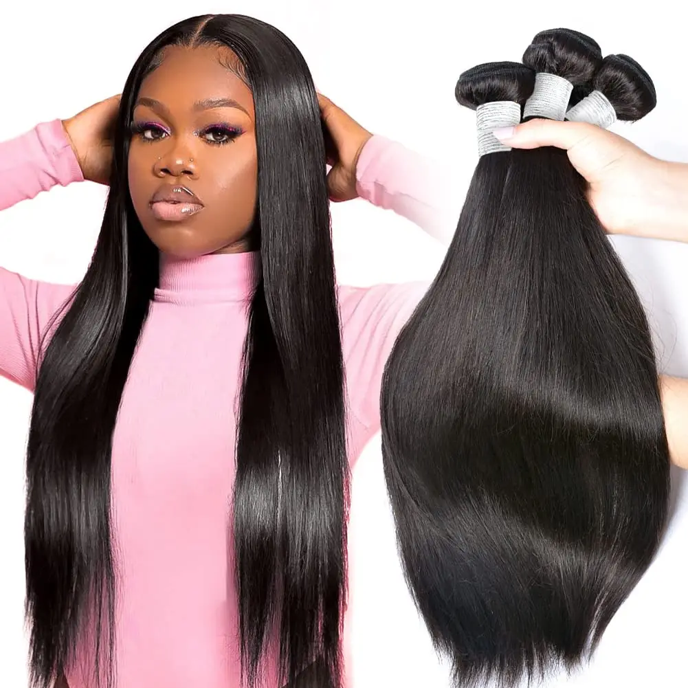 Mèches Naturelles Lisses Noires, Extensions de Cheveux Humains, 8 à 30 Pouces, Vente en Gros, 1/3/4 Pièces, Bon Marché