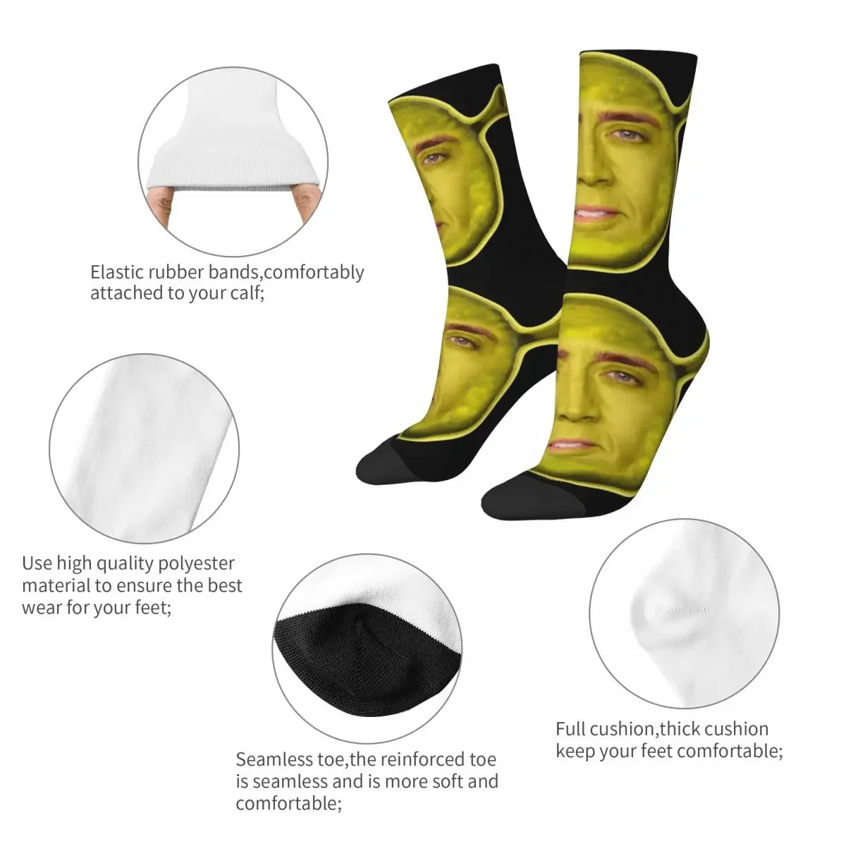 Nicholas Cage Face Merchandise Socks Cozy Parody Graphic Crew Socks Warm for Unisex Little Small Gifts