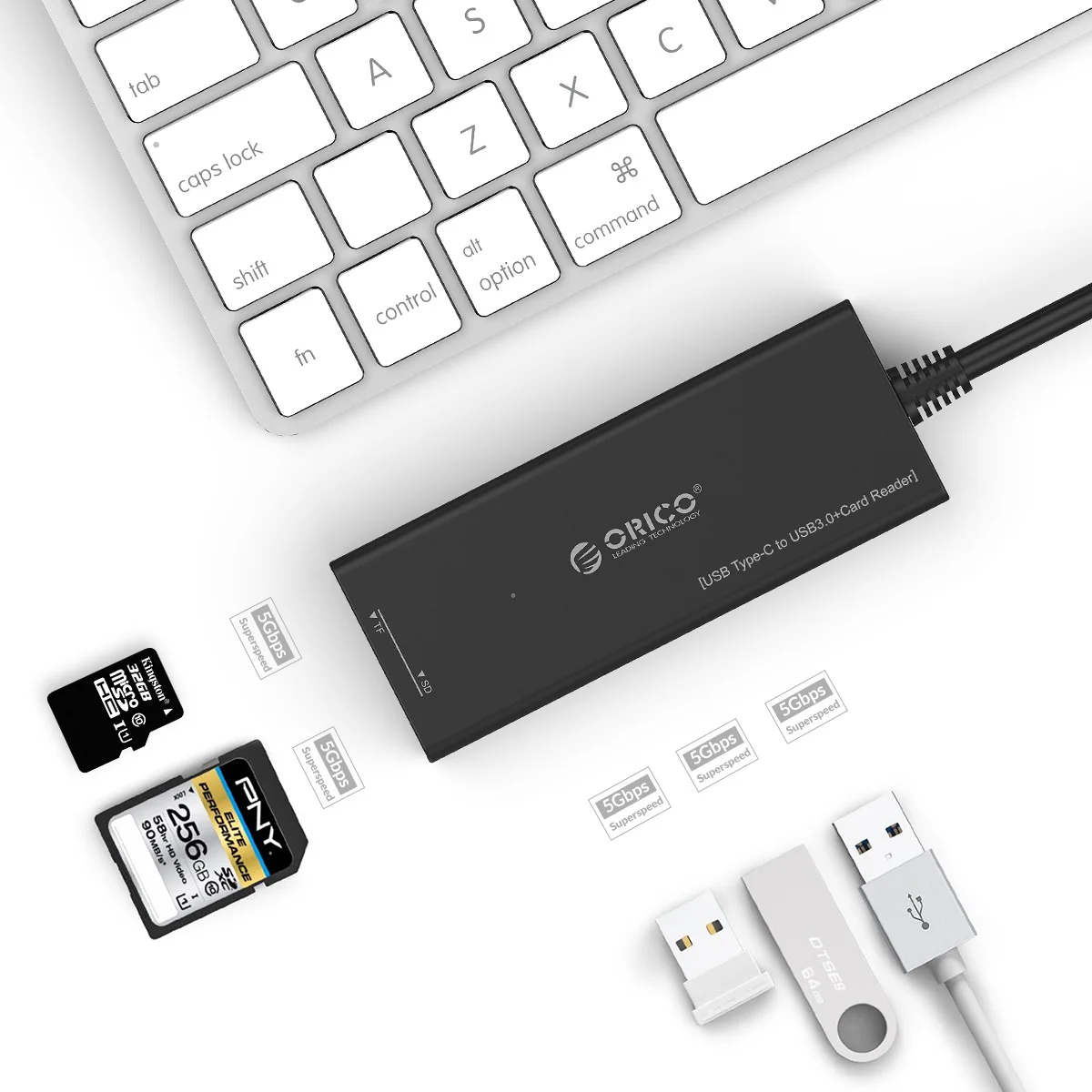 قارئ بطاقة ORICO للتصوير الفوتوغرافي ، قارئ البطاقات ، Type-C ، 4 منافذ ، USB ، SD ، TF ، 5Gbps ، Transfer