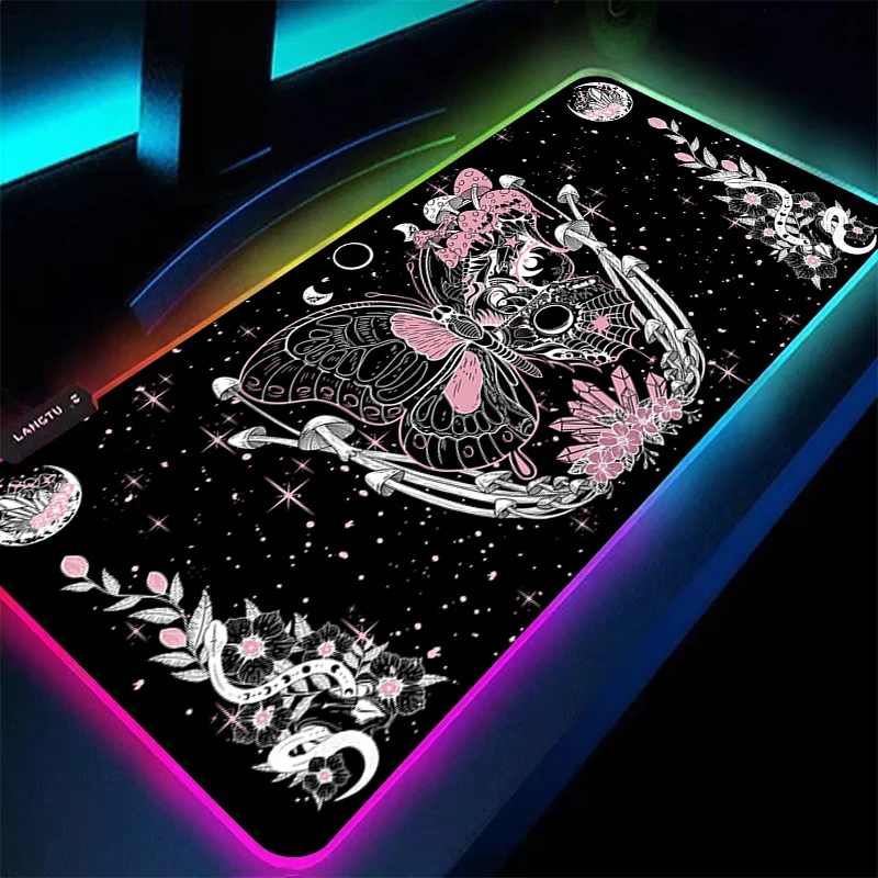 RGB Mouse Pad Gaming Accessories Gabinete Gamer LED PC Computer Butterfly Extended Desk Mat Keyboard Tablet Pad Kawaii Mousepad