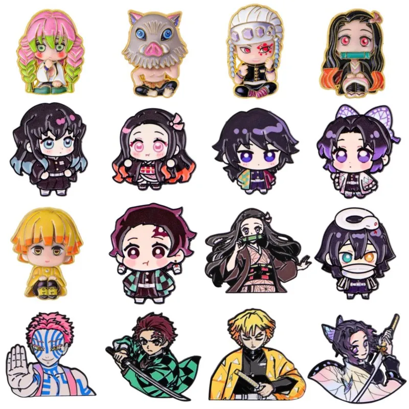 Pins en émail et badges décoratifs mignons, version Q, à l'effigie de personnages de dessins animés en kimono et de figurines d'anime, pour revers, sacs à dos, chapeaux, vêtements et tenues quotidiennes