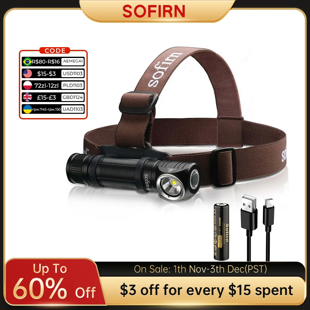 Sofirn Scheinwerfer hs40 usb c wiederauf ladbar super helle sst40 LED Taschenlampe 2000lm Taschenlampe mit 2 Modi Leistungs anzeige