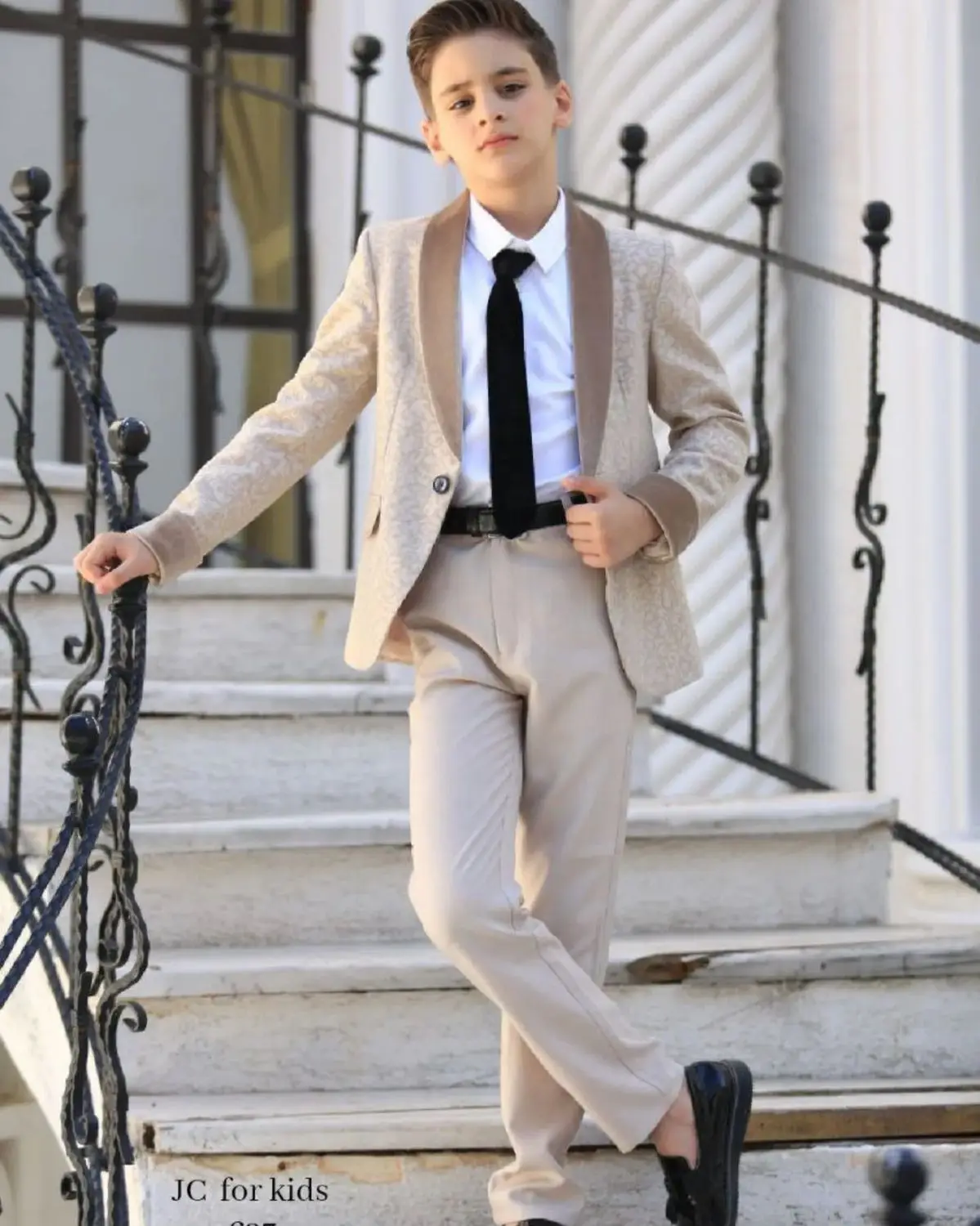 

White Black Boys Suit Set 2 Piece Wedding Tuxedo for Kids Jacket Pant Cotton Blazer 2-16 Years Formal Party Suit Customized