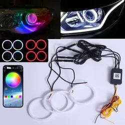 4Pcs Cotton Halo Rings RGB Angel Eyes LED Bluetooth APP Control Daytime Running Lights Car Headlight DRL Fog Decorative Light