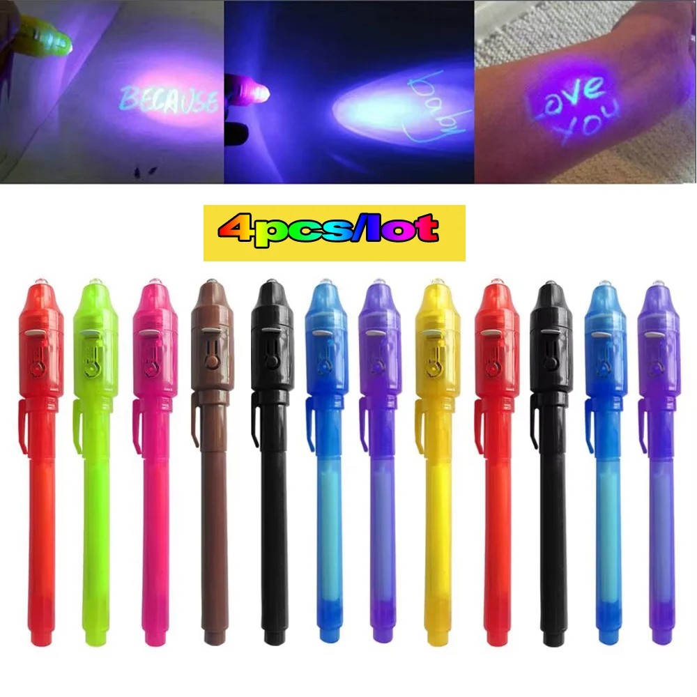 4 Stück mit UV-Licht, magischer Marker, unsichtbarer Tintenstift, Spionagestift für geheime Nachricht, Schatzkiste, Preise, Kinderparty, Gastgeschenke, Spielzeug, Geschenk