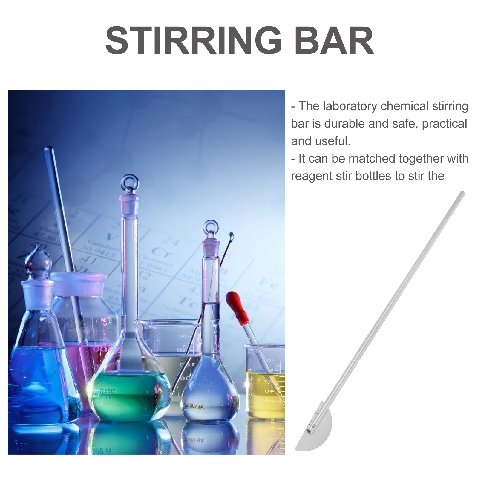 

1pc Stainless Steel Stirring Bar Durable Lab Chemical Mixer Rod Reagent Paddle For Laboratory Teaching Tools Practical Chemistry