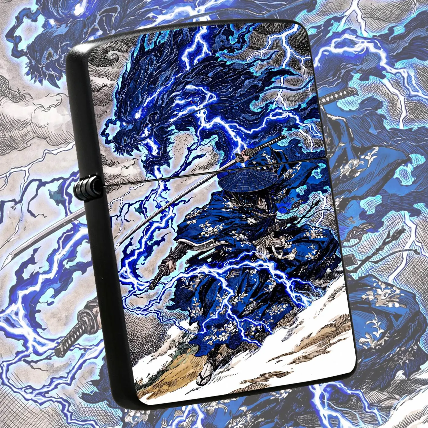 Ukiyo-E Style Lightning Blue Dragon Ronin Themed Decorative Ornament, Exquisite Art Accessory, Unique Aesthetic Desktop Display, Versatile For Daily Scenes, Premium Collectible Gift For Art Lovers And Trend Enthusiasts A Humorous And Intere