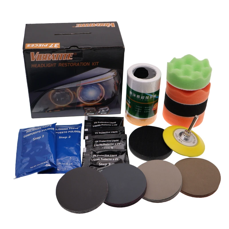 37Pcs 3 Inch Car Headlight Restoration Kit,with Drill Buffing Polishing Pads Backing Plate,Headlight Lens Cleaner and Restorer