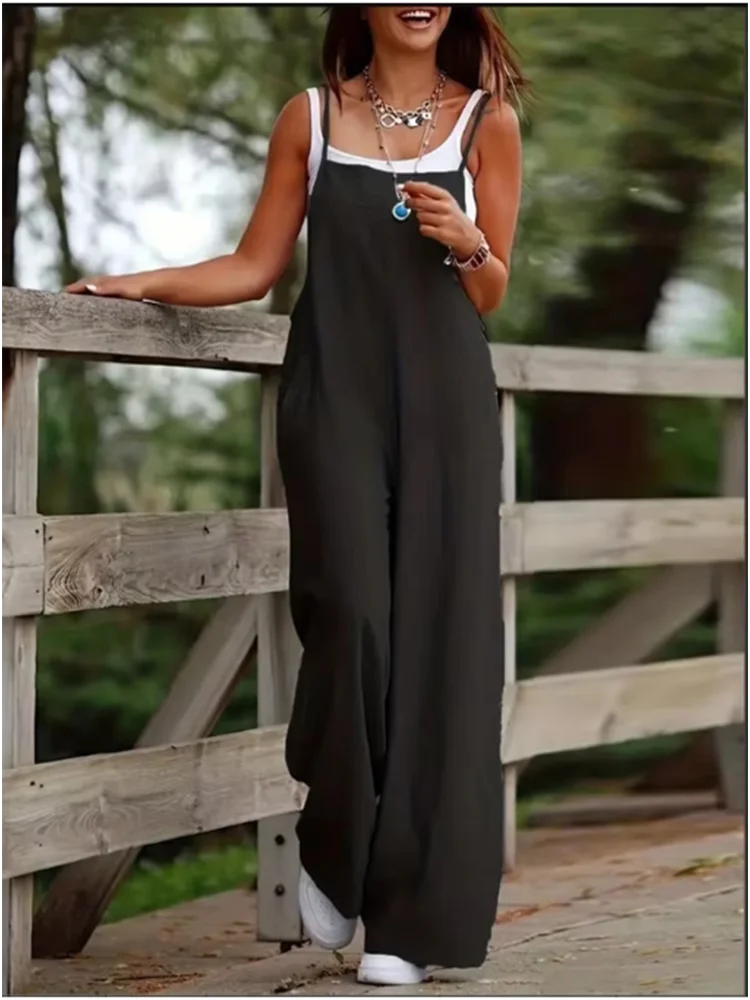 Mouwloze damesjumpsuit met jarretel, losse, casual zak, monochromatische zomer